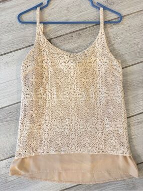 CAbi Cream Crochet Lace Camisole with Chiffon Hem